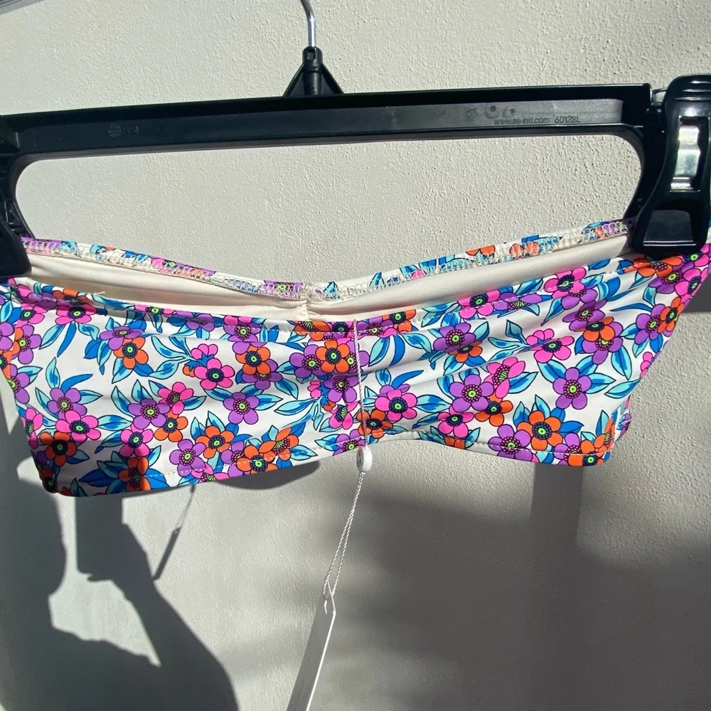 Frankies Bikinis White Multicolor Floral Bandeau Bikini Top Size XS